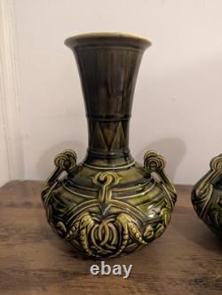 Pair Of Art Nouveau Majolica vases by Sarreguemines French Antiques