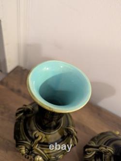 Pair Of Art Nouveau Majolica vases by Sarreguemines French Antiques