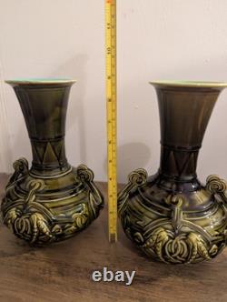 Pair Of Art Nouveau Majolica vases by Sarreguemines French Antiques