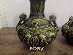 Pair Of Art Nouveau Majolica vases by Sarreguemines French Antiques