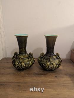 Pair Of Art Nouveau Majolica vases by Sarreguemines French Antiques