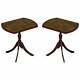 Pair Of Bevan Funell Green Leather Mahogany Tripod Lamp Side End Wine Tables