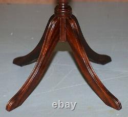 Pair Of Bevan Funell Green Leather Mahogany Tripod Lamp Side End Wine Tables