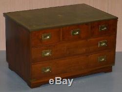 Pair Of Bevan Funell Mahogany Green Leather Military Campaign Chests Of Drawers