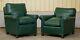 Pair Of Edwardian Circa 1910 Soft Green Leather Feather Filled Cushion Armchairs