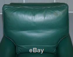 Pair Of Edwardian Circa 1910 Soft Green Leather Feather Filled Cushion Armchairs