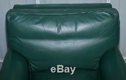 Pair Of Edwardian Circa 1910 Soft Green Leather Feather Filled Cushion Armchairs