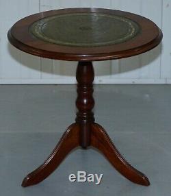 Pair Of Regency Style Mahogany & Green Leather Topped Lamp Wine Side End Tables