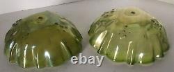 Pair Original Antique Green Glass Art Nouveau Epergne Fonts, Or Lamp Shades