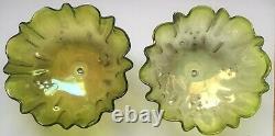 Pair Original Antique Green Glass Art Nouveau Epergne Fonts, Or Lamp Shades