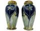 Pair Royal Doulton Antique Art Nouveau Salt Glazed Green/blue Small Vases 15.5cm
