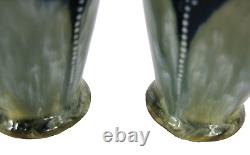 Pair Royal Doulton Antique Art Nouveau Salt Glazed Green/Blue Small Vases 15.5cm