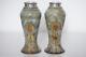 Pair Royal Doulton Lambeth Art Nouveau Silver Mounted Vases C. 1910
