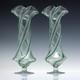 Pair Tall Stevens & Williams Art Nouveau Green Trailed Glass Vases C1895