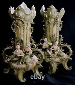 Pair VASES, porcelain, Art Nouveau, figural, Saxony, Germany, c1900, 16