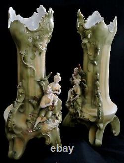 Pair VASES, porcelain, Art Nouveau, figural, Saxony, Germany, c1900, 16