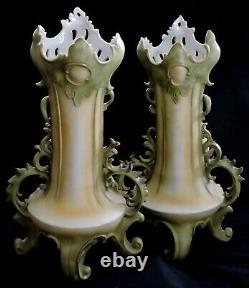 Pair VASES, porcelain, Art Nouveau, figural, Saxony, Germany, c1900, 16