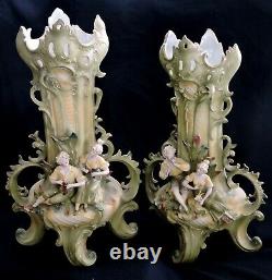 Pair VASES, porcelain, Art Nouveau, figural, Saxony, Germany, c1900, 16
