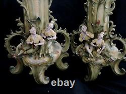 Pair VASES, porcelain, Art Nouveau, figural, Saxony, Germany, c1900, 16