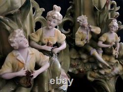 Pair VASES, porcelain, Art Nouveau, figural, Saxony, Germany, c1900, 16