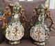 Pair Of Art Nouveau Staffordshire Alhambra Majolica Twin Handled Vases 40cm Tall