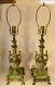 Pair Of French Art Nouveau Sculpted Bronze And Green Marble Floral Table Lamps