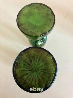 Pair of Loetz Iridescent Glass Vases Green Art Nouveau