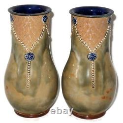 Pair of Royal Doulton Lambeth Vases Maud Bowden Slaters Tube Line 6.25 H 8025