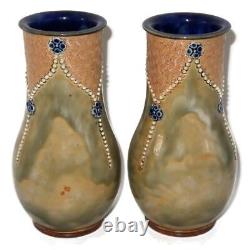 Pair of Royal Doulton Lambeth Vases Maud Bowden Slaters Tube Line 6.25 H 8025