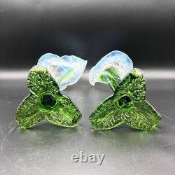 Pair of Victorian Kralik Opalescent Jack In The Pulpit Floriform Glass Vases