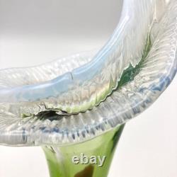 Pair of Victorian Kralik Opalescent Jack In The Pulpit Floriform Glass Vases