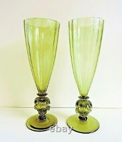Pair of Vintage Bohemian Moser Glass Vases 27cm High