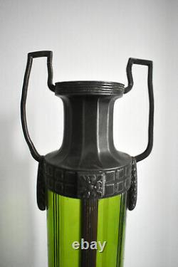 Pair of WMF Art Nouveau Green Glass Vases EP OX Siver Plated Jugendstil