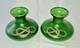 Pair Of C1900 Bohemian Art Nouveau Green Satin Glass Vases, Snake Design, 18cm