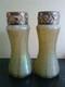 Pair Of Rare Kralik Iridescent Green Overshot Art Nouveau Glass Vases Metal Top