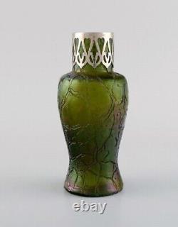 Pallme-König Art Nouveau vase in green art glass with silver mounting