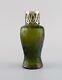 Pallme-könig Art Nouveau Vase In Green Art Glass With Silver Mounting