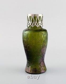 Pallme-König Art Nouveau vase in green art glass with silver mounting