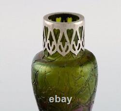 Pallme-König Art Nouveau vase in green art glass with silver mounting