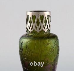 Pallme-König Art Nouveau vase in green art glass with silver mounting