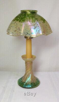 Pallme Konig, Loetz, Candle Lamp, Oil Spot, Mottled Gold & Green, Extremely Rare