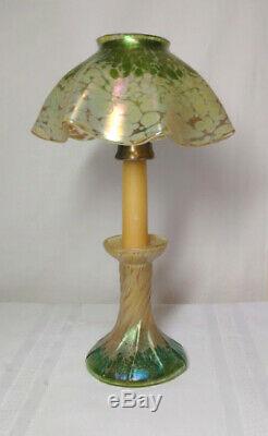 Pallme Konig, Loetz, Candle Lamp, Oil Spot, Mottled Gold & Green, Extremely Rare