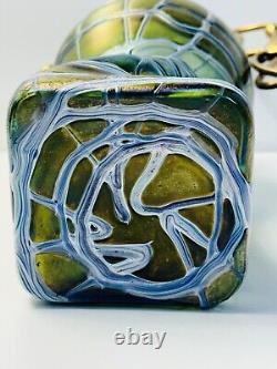 Palme Konig Art Nouveau Green Glass Iridescent Veined Vase Gilt Metal In 1900