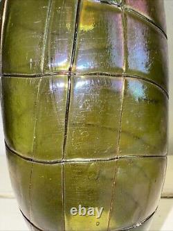Palme Konig Art Nouveau Vase, Missing Base 11 1/4 Green iridescent glass