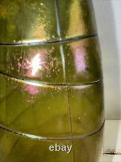 Palme Konig Art Nouveau Vase, Missing Base 11 1/4 Green iridescent glass