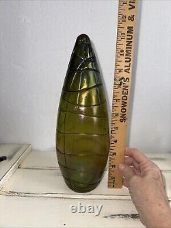 Palme Konig Art Nouveau Vase, Missing Base 11 1/4 Green iridescent glass