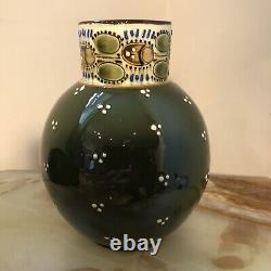 Paul Wranitzky Antique Ceramic Olive Green Vase Circ 1880 Ladybird Design