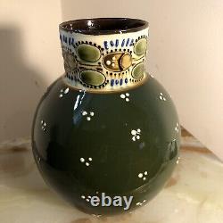 Paul Wranitzky Antique Ceramic Olive Green Vase Circ 1880 Ladybird Design