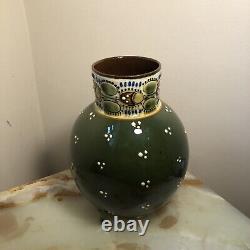 Paul Wranitzky Antique Ceramic Olive Green Vase Circ 1880 Ladybird Design