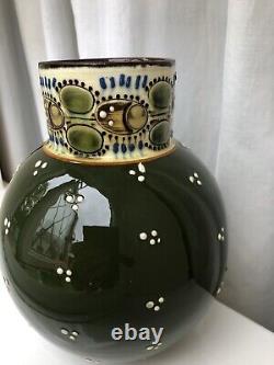 Paul Wranitzky Antique Ceramic Olive Green Vase Circ 1880 Ladybird Design
